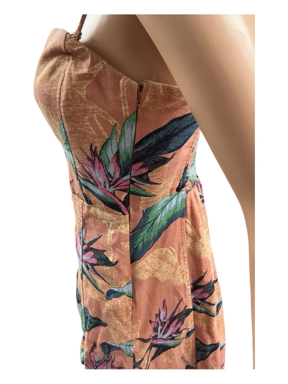 Kimchi Blue Peach Tropical-Print Faux Button Mini Dress - Picture 3 of 6